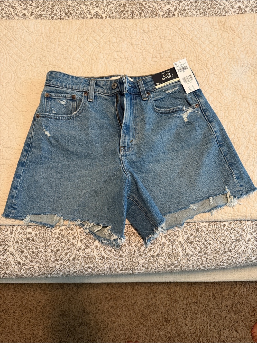 Abercrombie & Fitch Distressed Blue Denim Dad Shorts